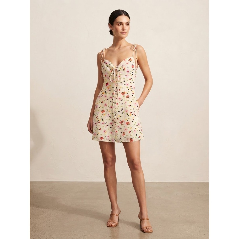 Princess Polly Women Mini Dress 0 Cream Multi Floral Tie Strap Smocked Back